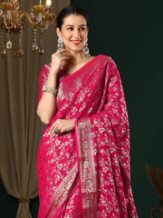 Opulent Pink Banarasi Georgette Saree - The Dori Store