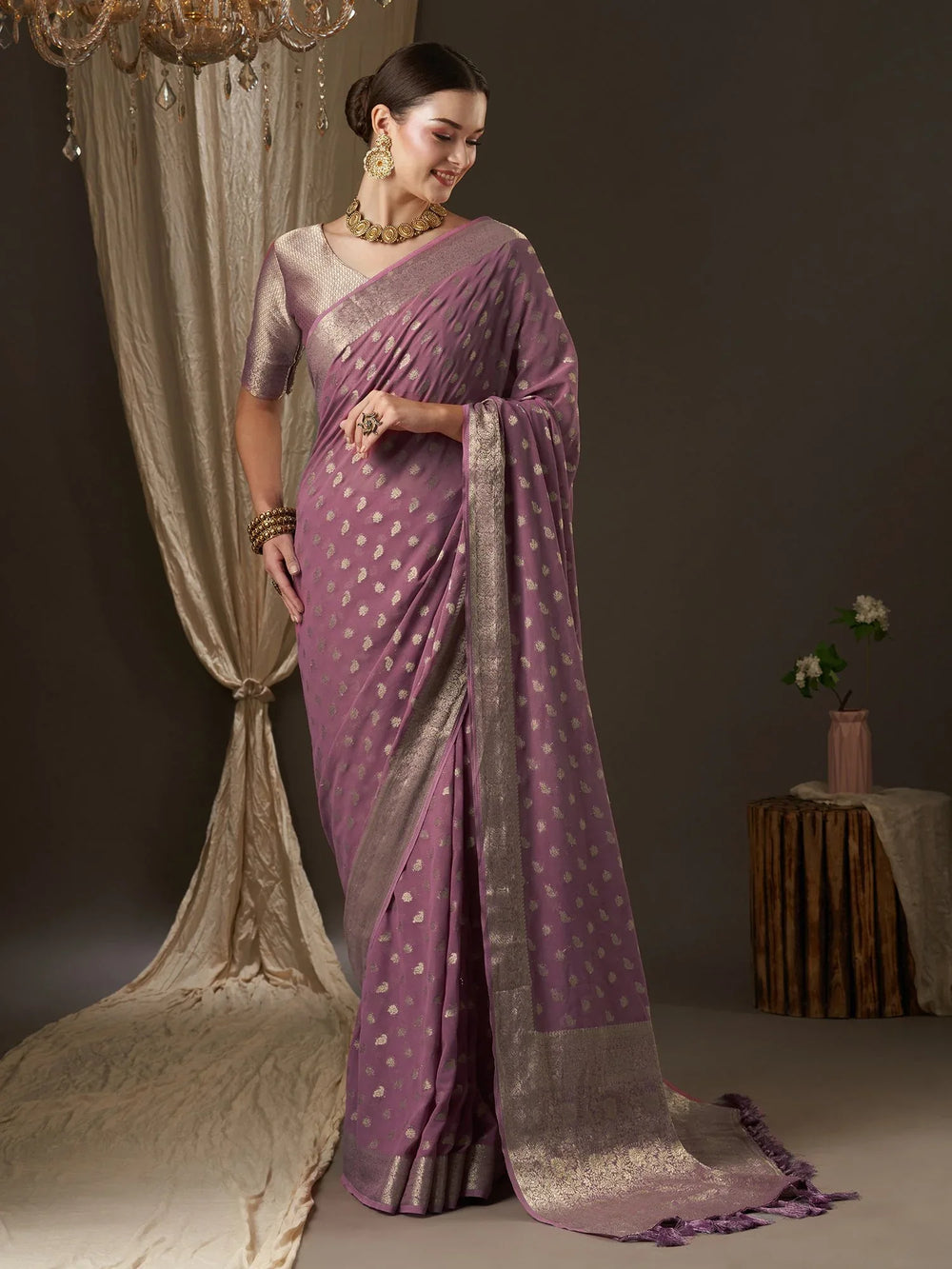 Graceful Mauve Kanjeevaram Georgette Saree - The Dori Store