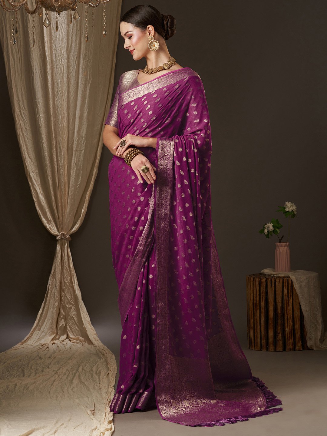 Magenta Kanjeevaram Georgette Woven Saree