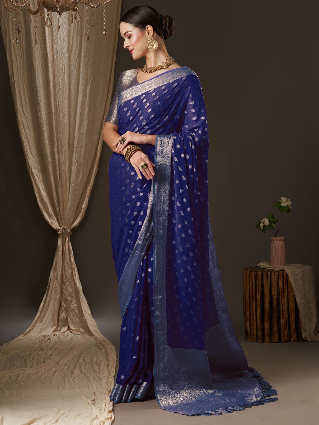 Navy Kanjeevaram Georgette Woven Saree