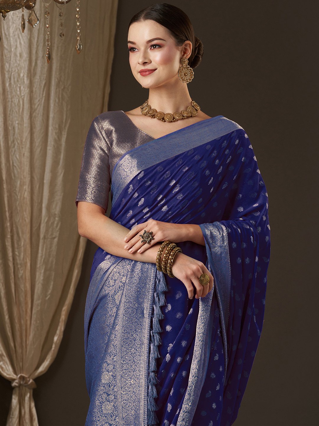 Navy Kanjeevaram Georgette Woven Saree