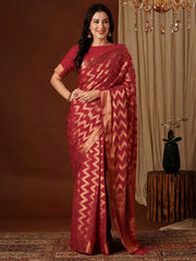 Partywear Red Pure Georgette Saree - The Dori Store