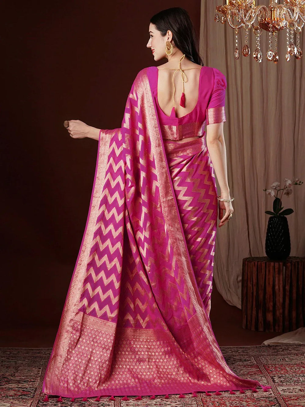 Partywear Pink Pure Georgette Saree - The Dori Store