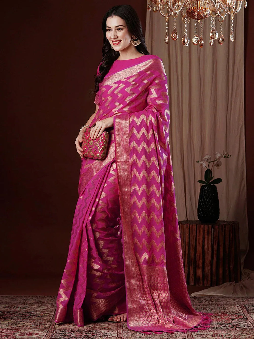 Partywear Pink Pure Georgette Saree - The Dori Store