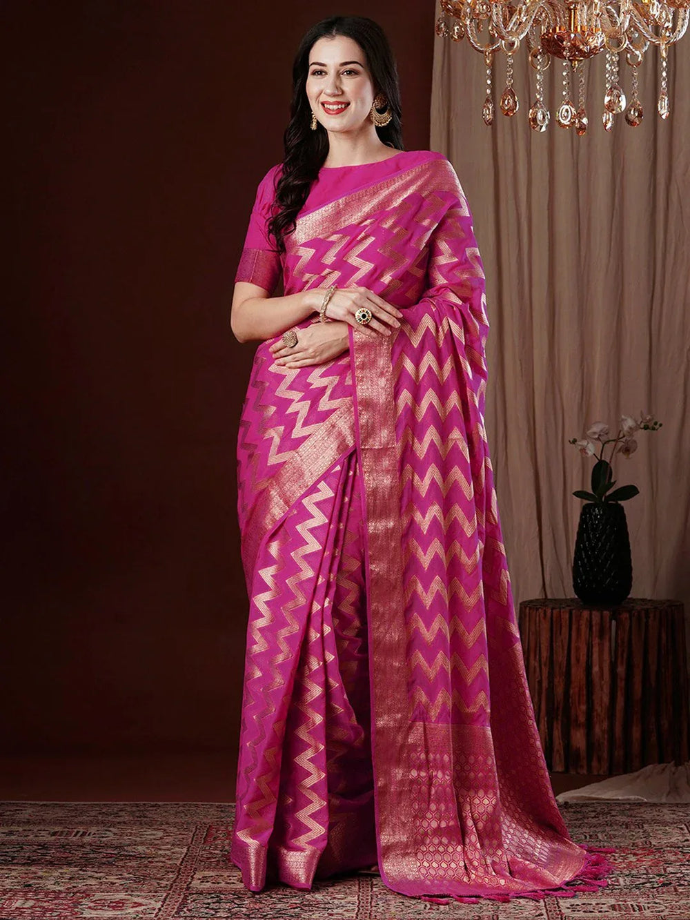 Partywear Pink Pure Georgette Saree - The Dori Store