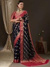 Pink and Navy Blue Georgette Saree - The Dori Store