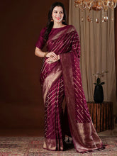 Burgundy Kanjeevaram Satin Silk Woven Saree - The Dori Store