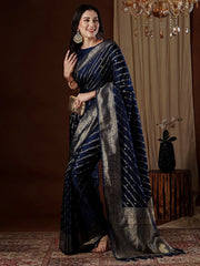 Navy Kanjeevaram Satin Silk Woven Saree - The Dori Store