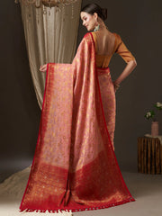 Peach Pink Partywear Georgette Saree - The Dori Store
