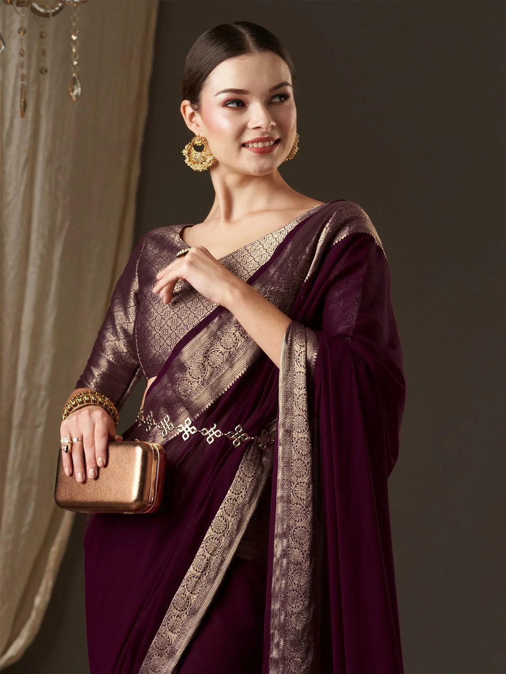 Rich Purple Festive wear Georgette Saree - The Dori Store