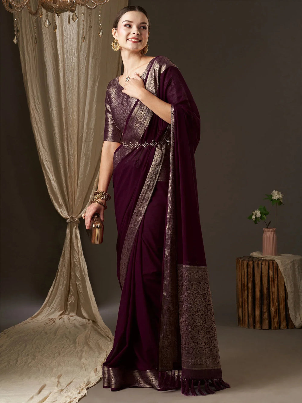 Rich Purple Festive wear Georgette Saree - The Dori Store