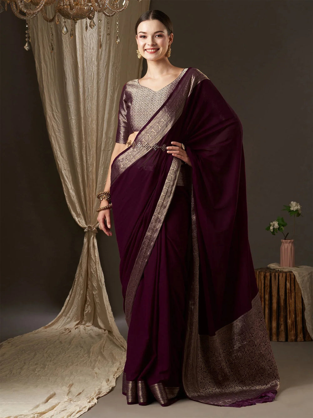 Rich Purple Festive wear Georgette Saree - The Dori Store