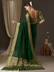 Royal Deep Green Partywear Georgette Saree - The Dori Store