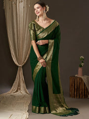 Royal Deep Green Partywear Georgette Saree - The Dori Store