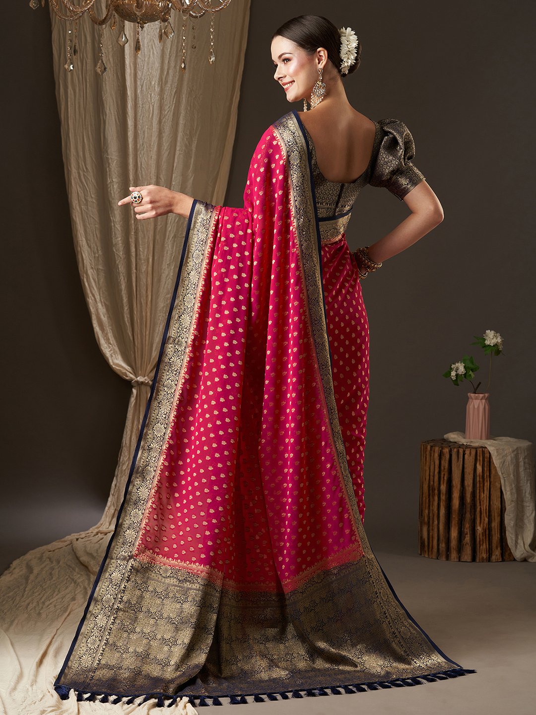 Pink Kanjeevaram Georgette Woven Saree