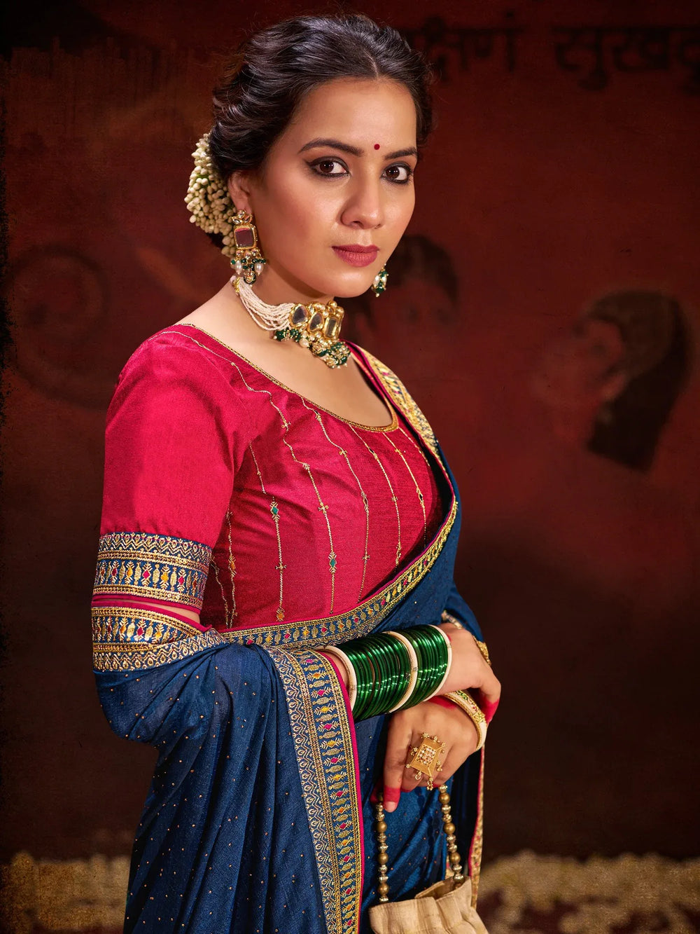 Timeless Navy Blue Vichitra Silk Designer Saree - The Dori Store