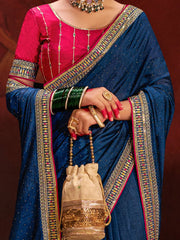 Timeless Navy Blue Vichitra Silk Designer Saree - The Dori Store