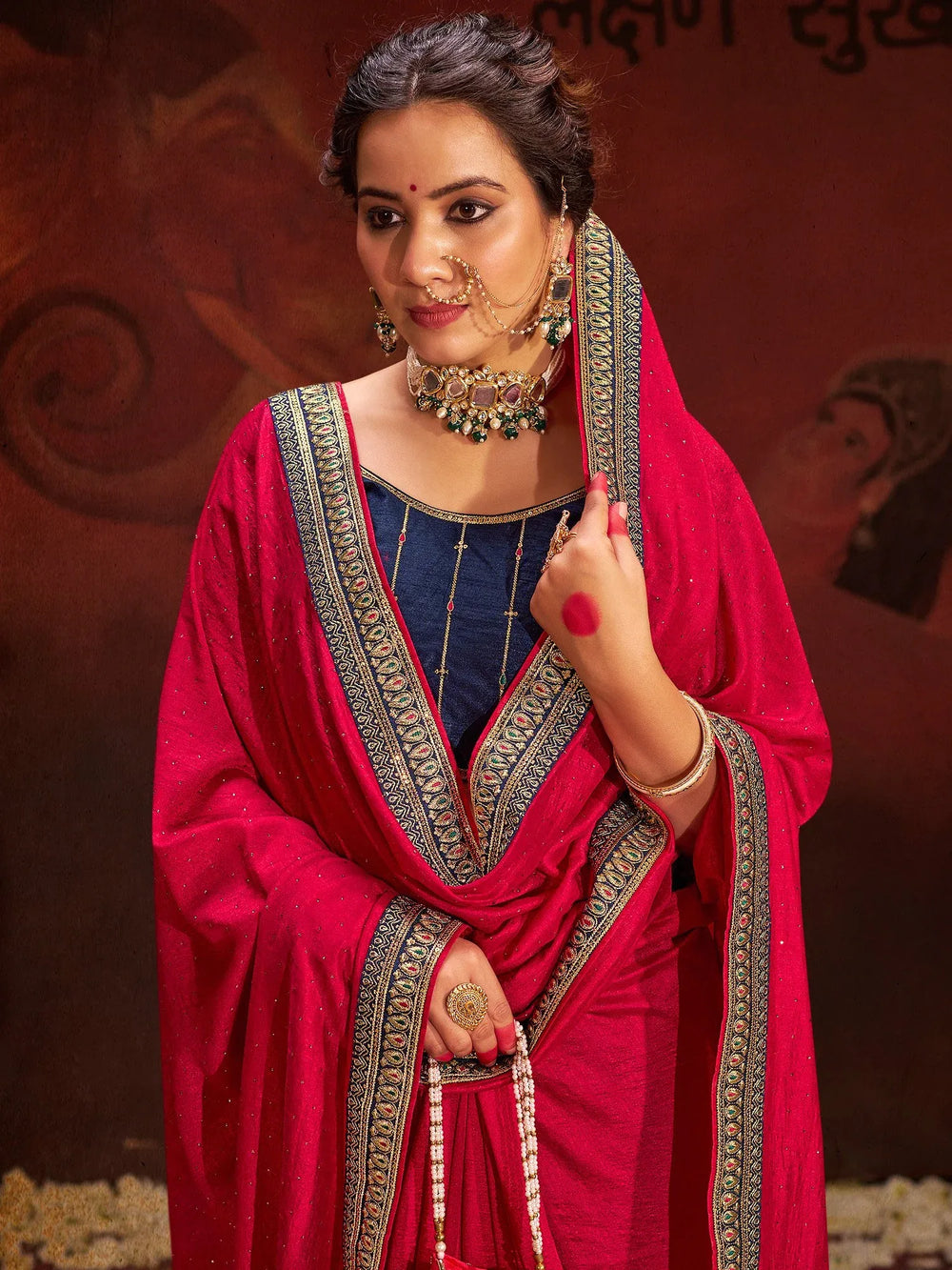 Heritage Pink Vichitra Silk Designer Saree - The Dori Store