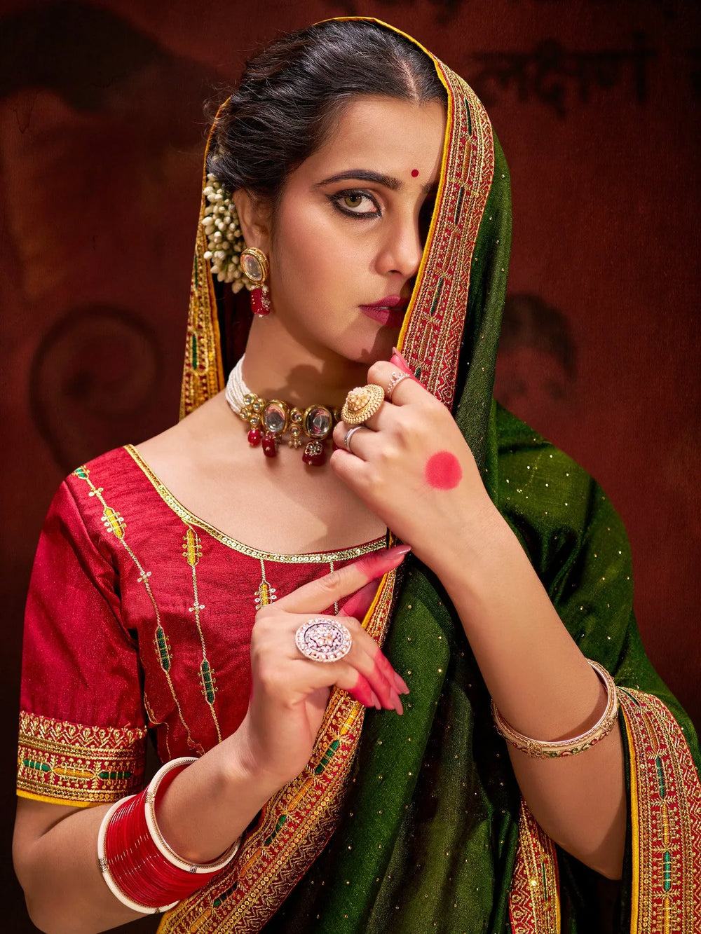 Olive Vichitra Silk Designer Saree - The Dori Store