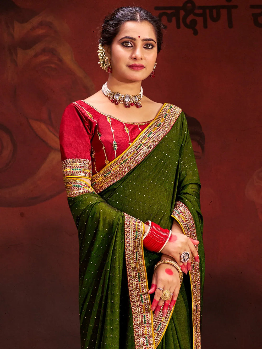 Olive Vichitra Silk Designer Saree - The Dori Store