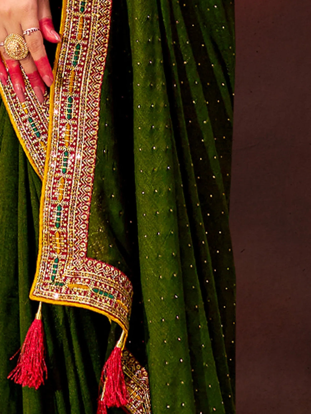 Olive Vichitra Silk Designer Saree - The Dori Store