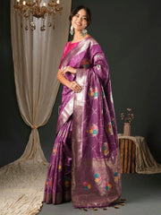 Bright Purple Soft Organza Silk Saree - The Dori Store