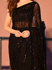 Designer Black Farewell Georgette Saree - The Dori Store