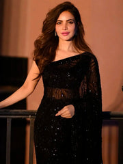 Designer Black Farewell Georgette Saree - The Dori Store
