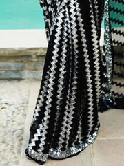 White and Black Designer Georgette Saree - The Dori Store