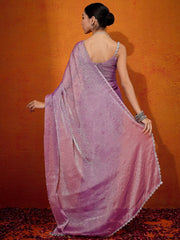 Mauve Organza Designer Reception Saree - The Dori Store