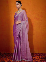 Mauve Organza Designer Reception Saree - The Dori Store