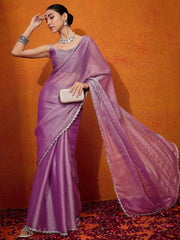 Mauve Organza Designer Reception Saree - The Dori Store