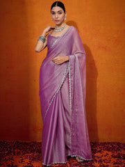 Mauve Organza Designer Reception Saree - The Dori Store