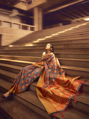 Greyish Multicolor Check Handloom Silk Saree - The Dori Store