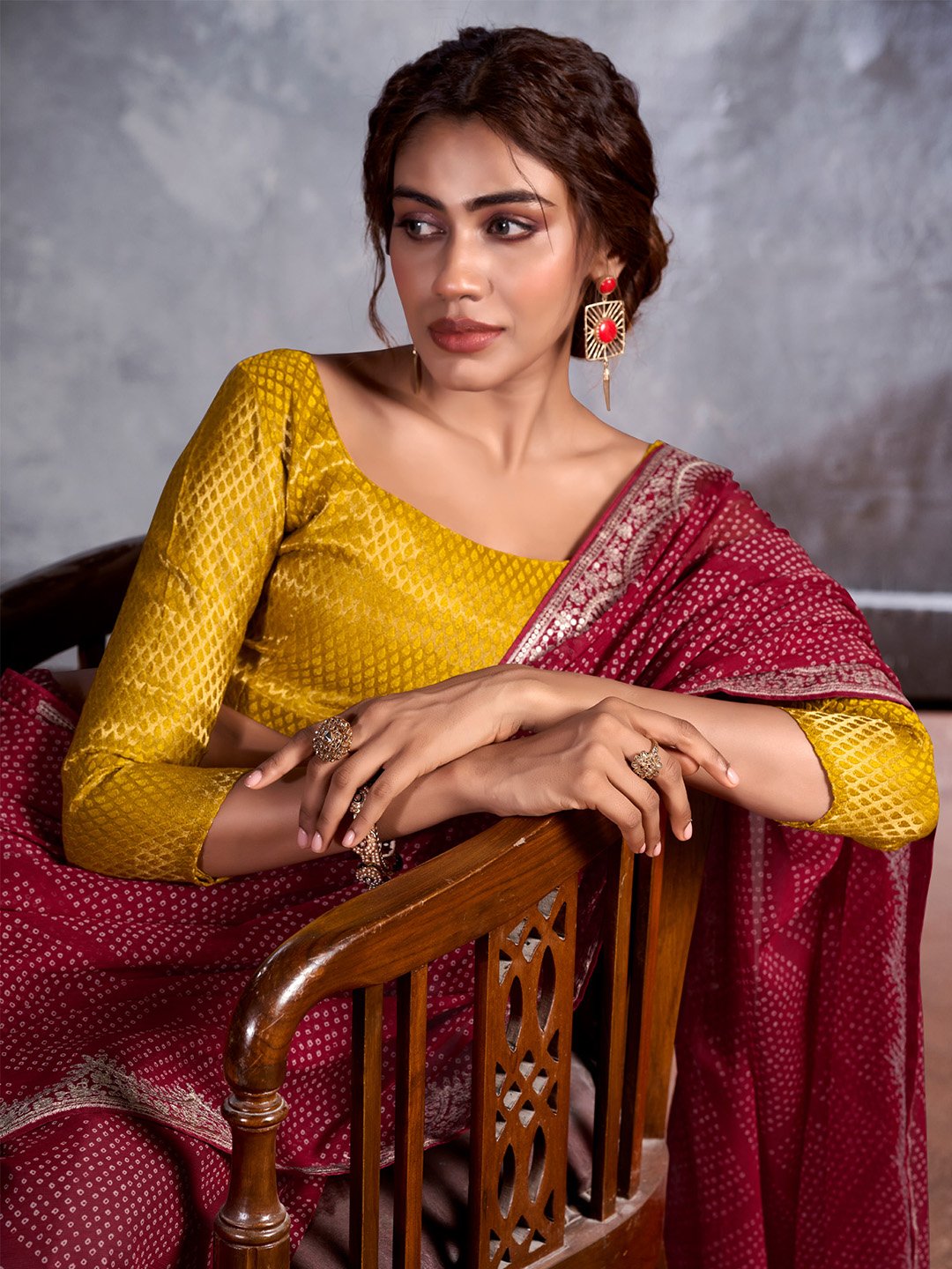 Maroon Party Wear Chiffon Embellished Saree