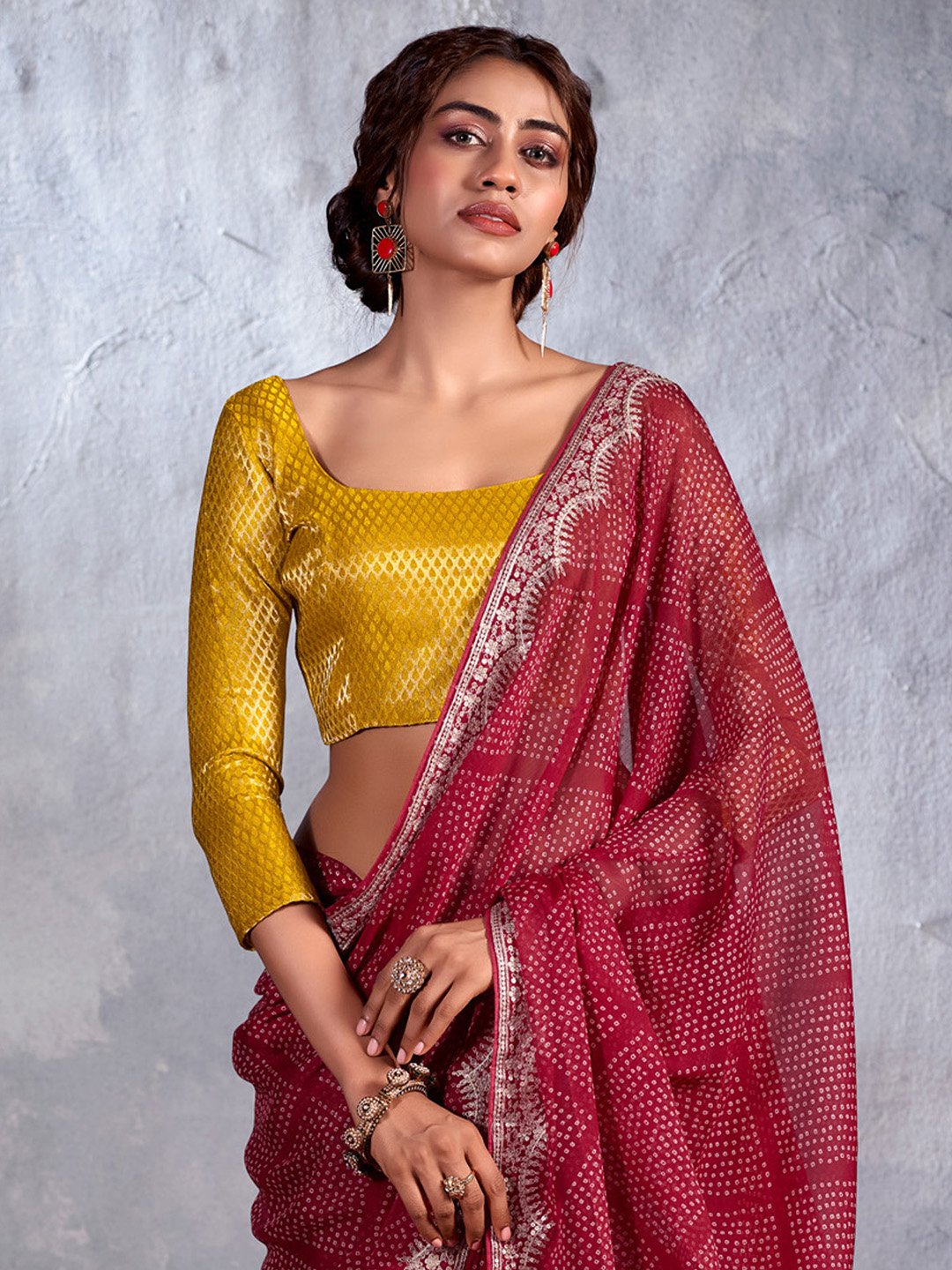 Maroon Party Wear Chiffon Embellished Saree