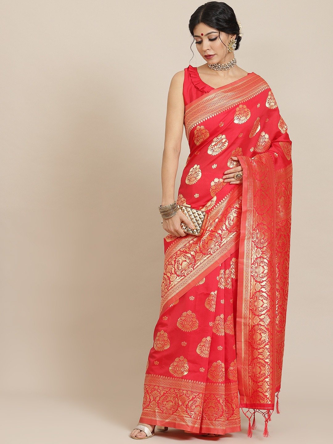 Red Dharmavaram Silk Blend Woven Saree