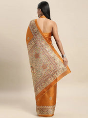 Mustard Tussar Khadi Silk Printed Saree - The Dori Store