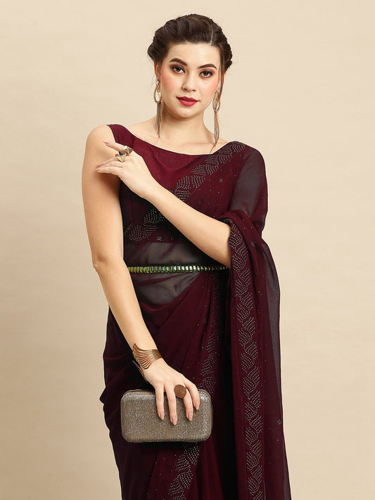 Maroon Maroon Party Wear Georgette Embellished Saree