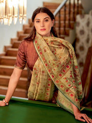 Floral Beige Digital Print Saree - The Dori Store