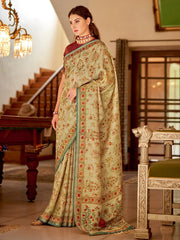 Floral Beige Digital Print Saree - The Dori Store