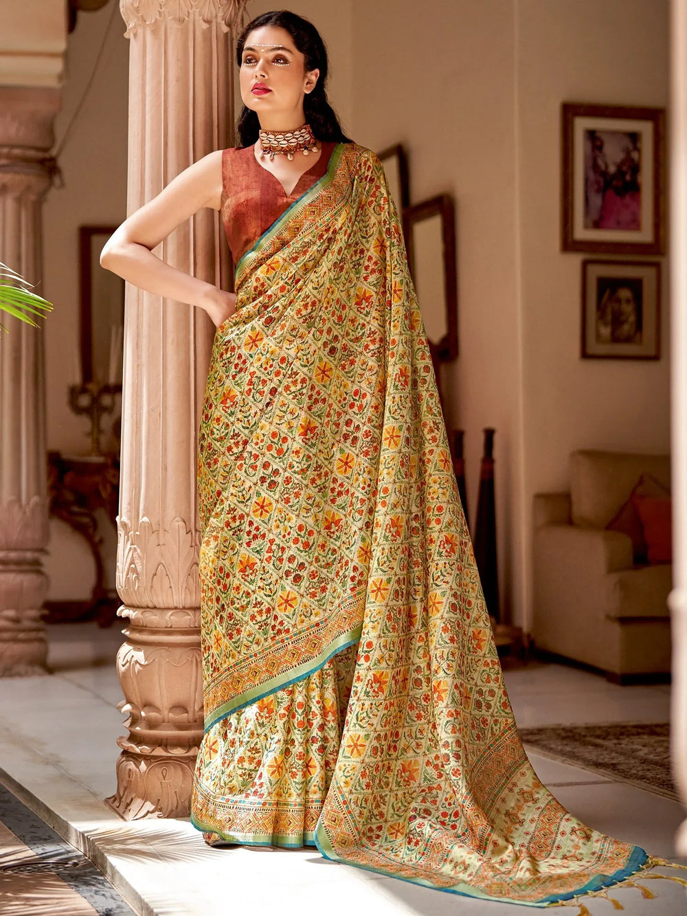 Multicolor Digital Print Silk Saree - The Dori Store