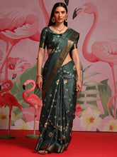 Teal Green Printed Bandhani Silk Saree - The Dori Store