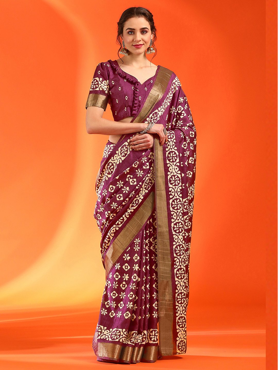 Pink Pink Sungudi Silk Blend Printed Saree
