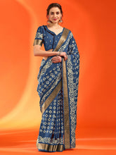Rich Blue Printed Soft Silk Saree - The Dori Store