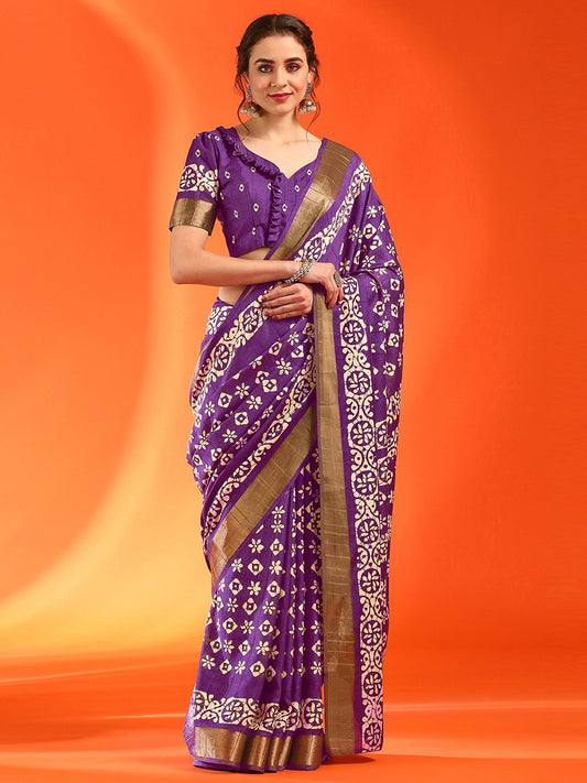 Purple Magenta Sungudi Silk Blend Printed Saree