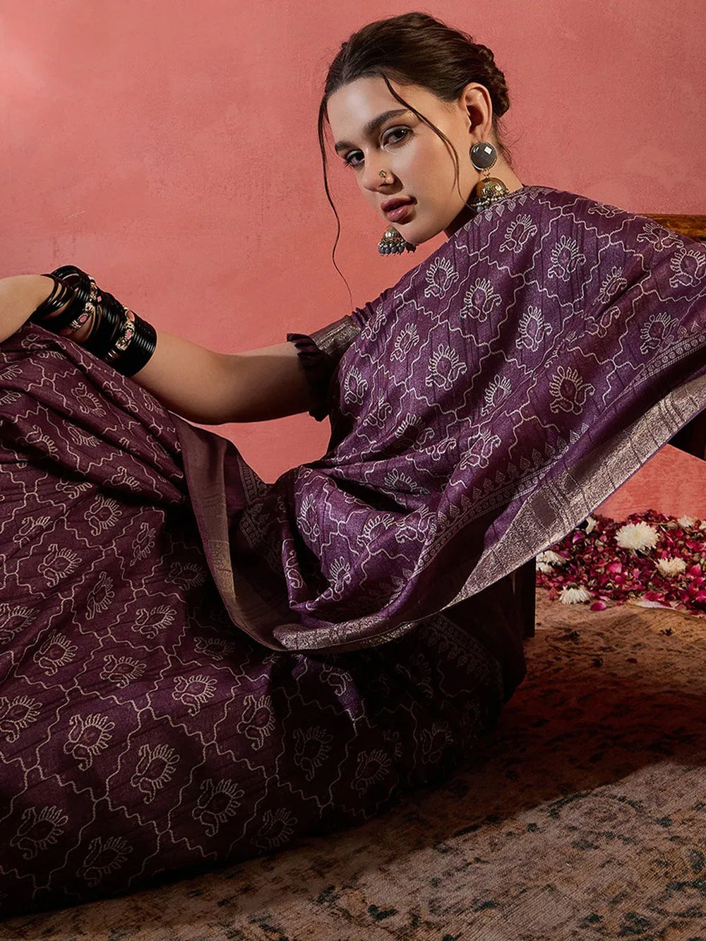 Magenta Pink Soft Printed Silk Saree - The Dori Store