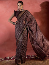 Rich Brown Soft Printed Silk Saree - The Dori Store