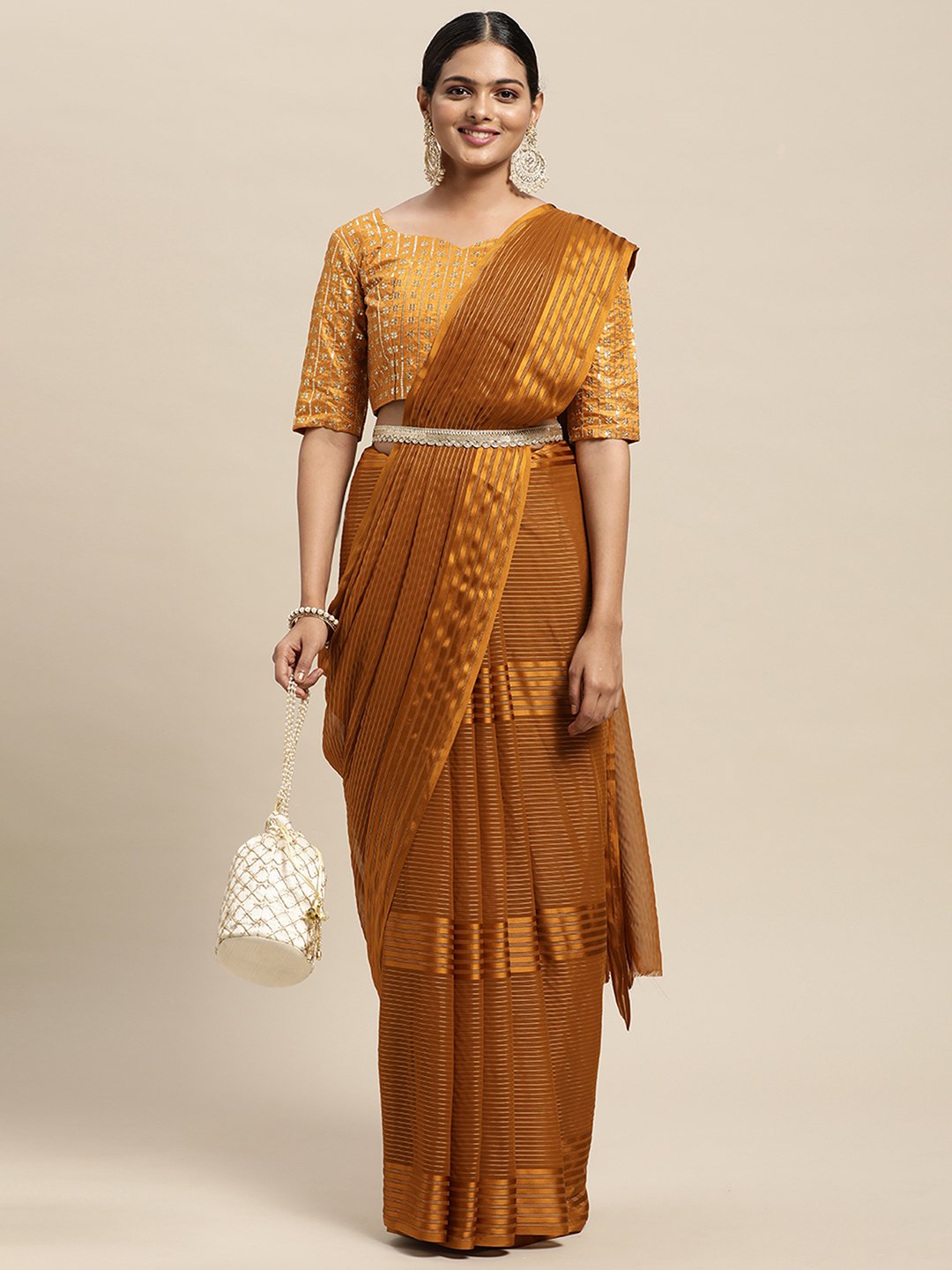 Mustard Party Wear Georgette  Solid Saree