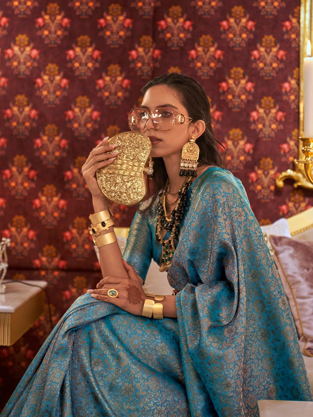 Ethnic Blue Kanjeevaram Silk Saree - The Dori Store